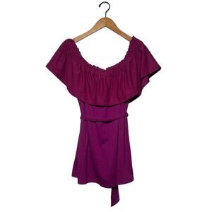 Lane Bryant Women's Berry Pink Off Shoulder Ruffle Top Sash Size 14/16 NWT